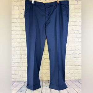Ralph Lauren Purple Label Navy Blue Wool Flat Front Cuffed Dress Pants 40